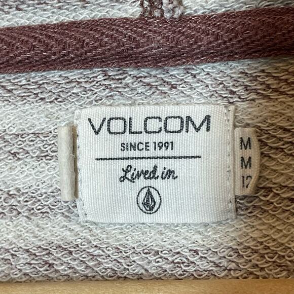 Volcom Striped French Terry Hoodie Medium Maroon Cream - Picture 3 of 6